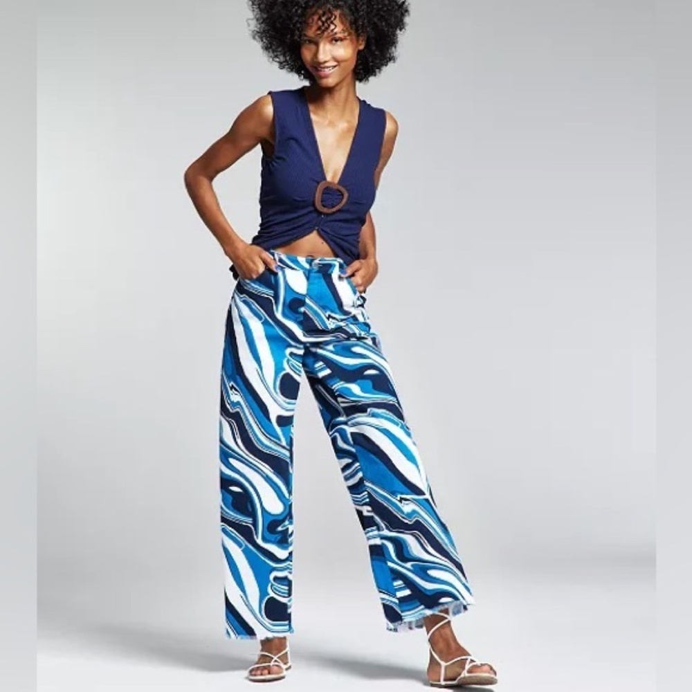 Ade Samuels for INC Graphic Wave Runner Wide Straight-Leg Jeans